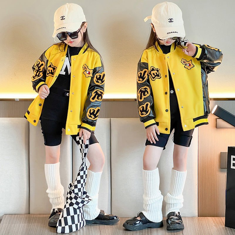 Girls Motorcycle Suit Western Style Stitching Leather Sleeve Jacket - Eshtree