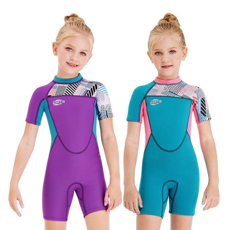 Girls Snorkeling, Surfing, Sunscreen And Cold - Proof Autumn And Winter Short - Sleeved Swimwear - Eshtree