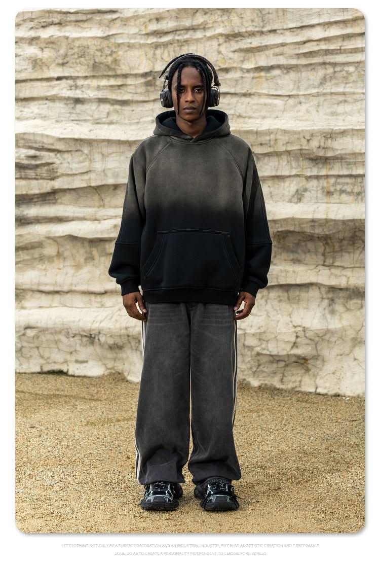 Gradient Two Colors Distressed Hooded Sweater - Eshtree