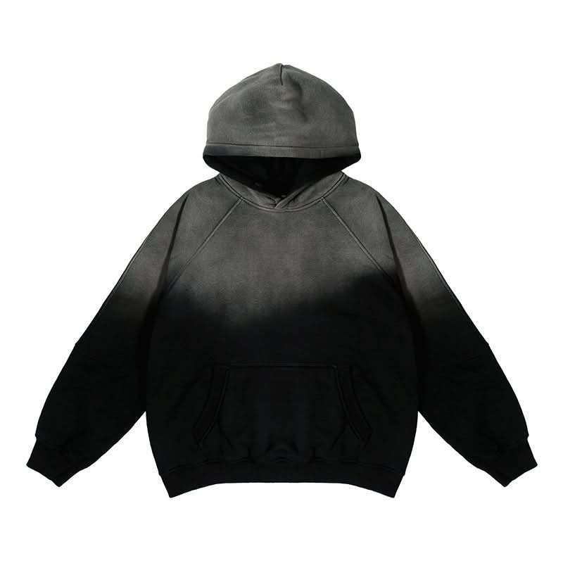 Gradient Two Colors Distressed Hooded Sweater - Eshtree