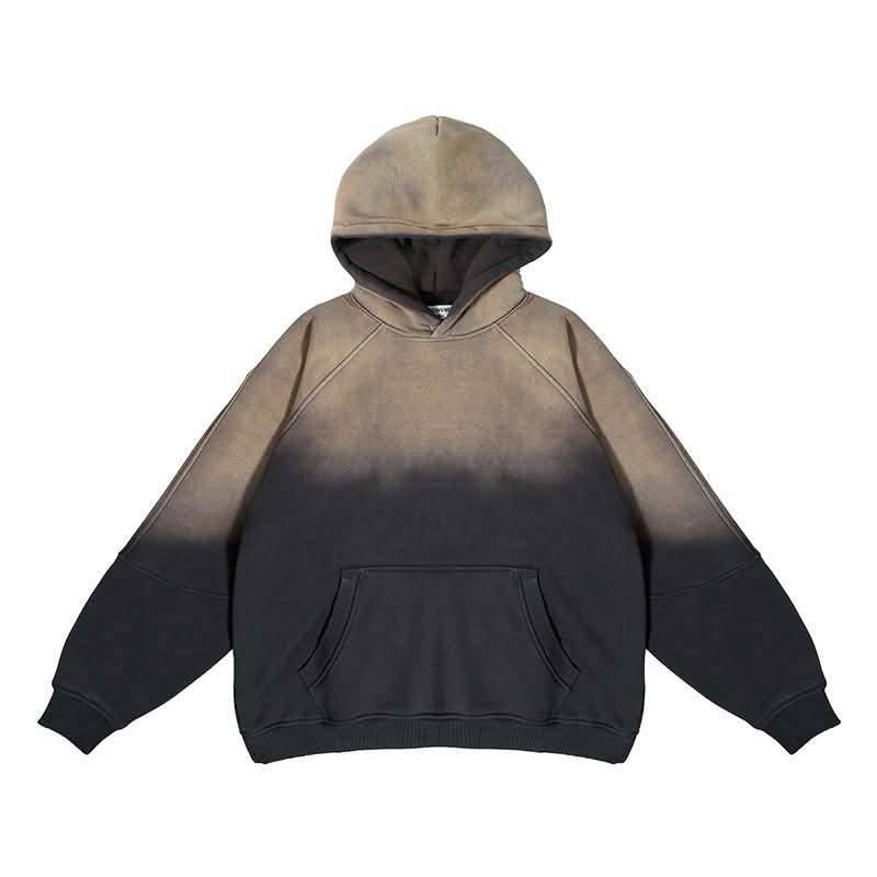 Gradient Two Colors Distressed Hooded Sweater - Eshtree