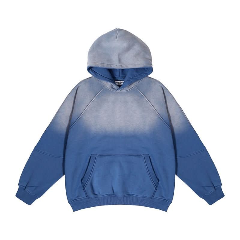 Gradient Two Colors Distressed Hooded Sweater - Eshtree
