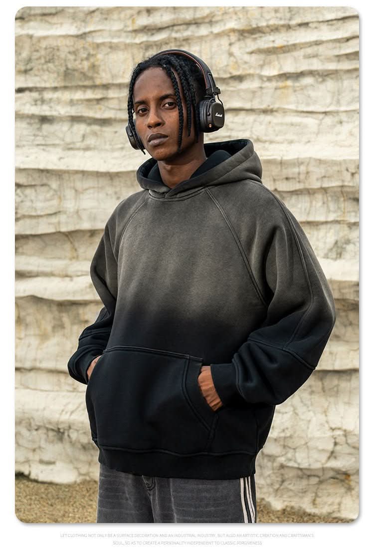 Gradient Two Colors Distressed Hooded Sweater - Eshtree