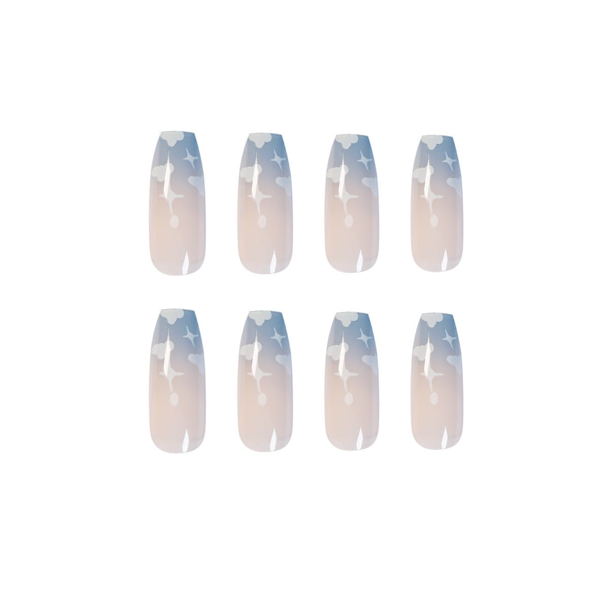 Gray Blue Cotton Cloud Wearing Nail Finished Soft Nail Fake Nail Patch Removable - Eshtree