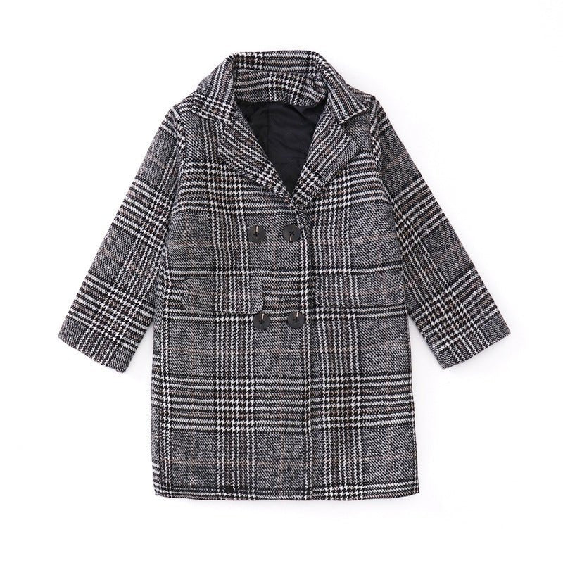Gray plaid houndstooth coat for girls - Eshtree