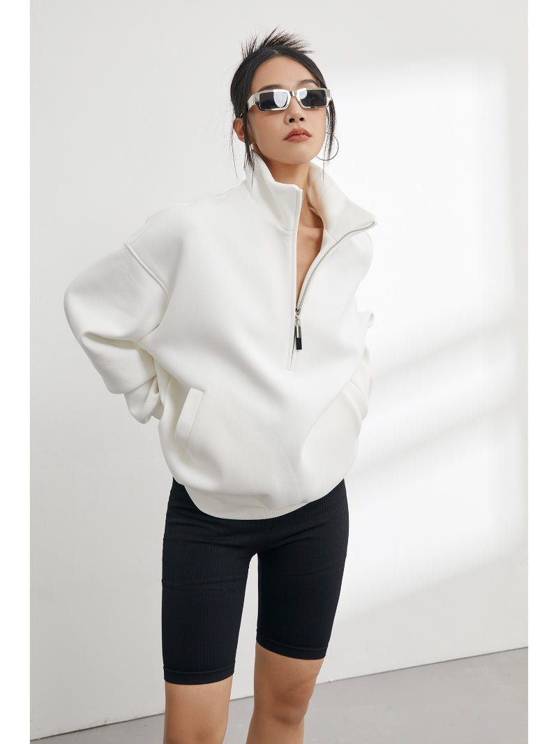 Half - zip Relaxed - fit Sweatshirt With A Stand - up Collar For Spring And Fall - Eshtree