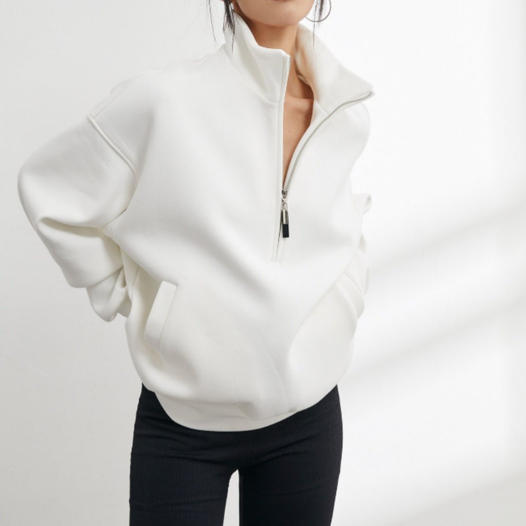 Half - zip Relaxed - fit Sweatshirt With A Stand - up Collar For Spring And Fall - Eshtree