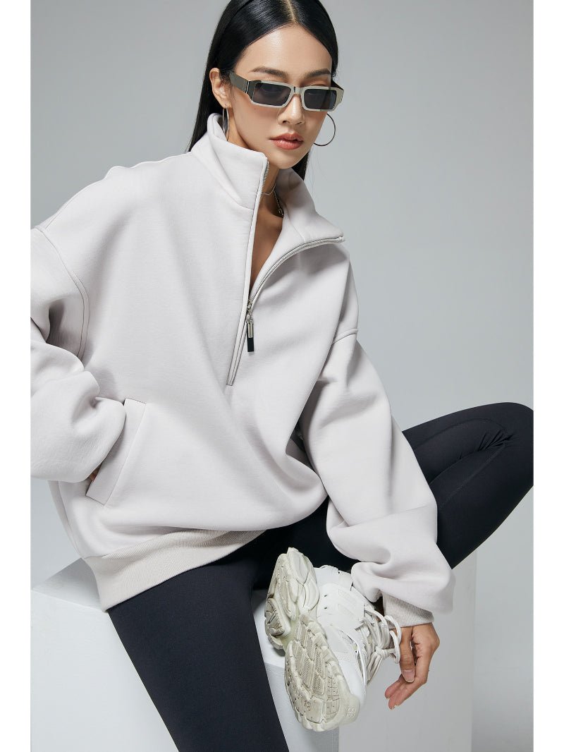 Half - zip Relaxed - fit Sweatshirt With A Stand - up Collar For Spring And Fall - Eshtree