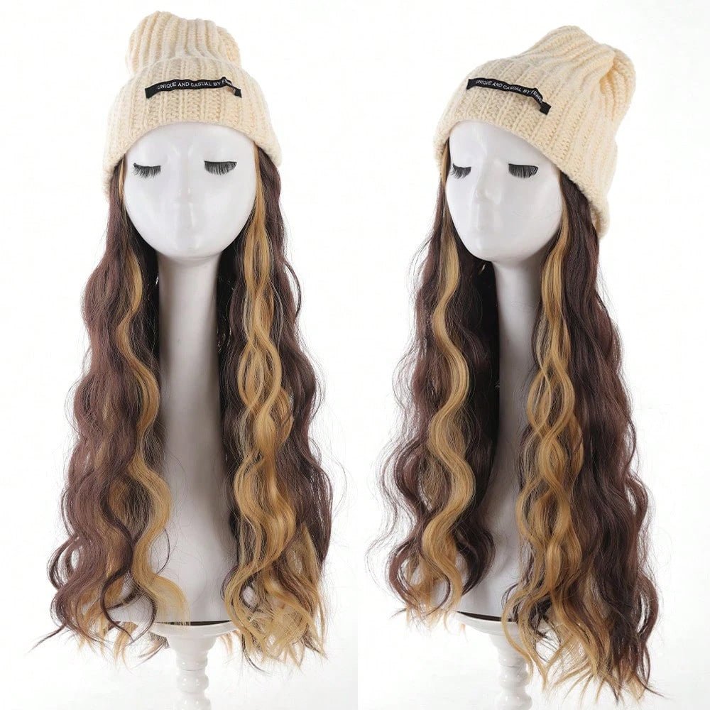 Hat Wig Long Curly Hair Female Hat Wig Big Wave - Eshtree