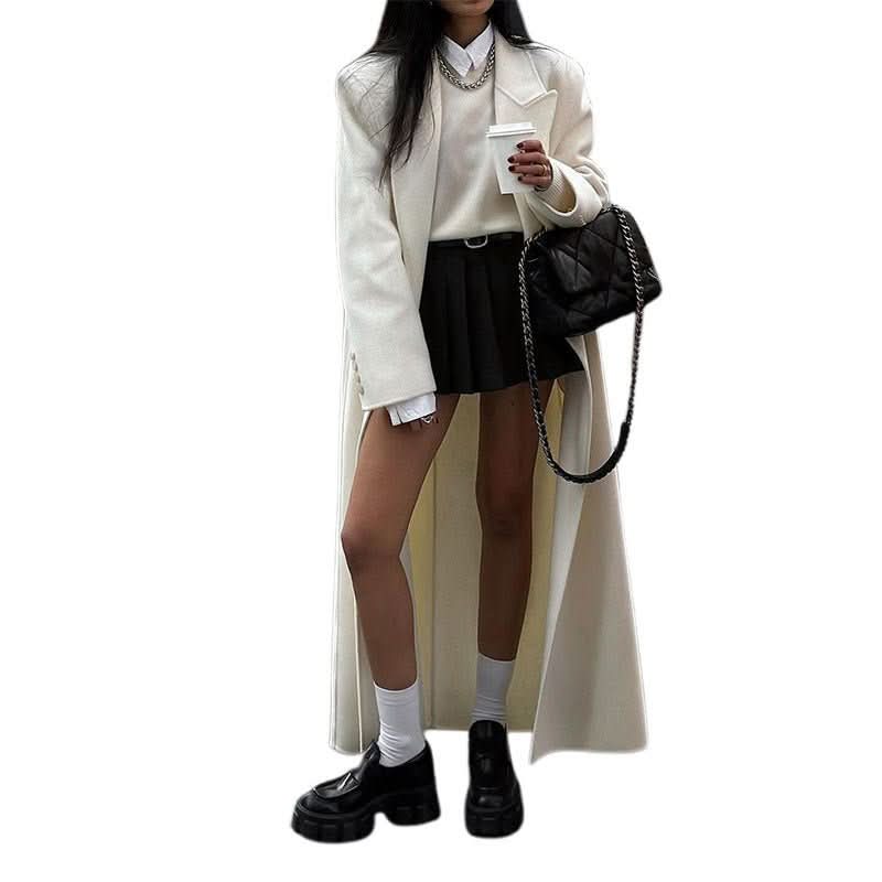 High - grade Double - sided Woolen White Elegant Slimming Draping Trench Coat - Eshtree