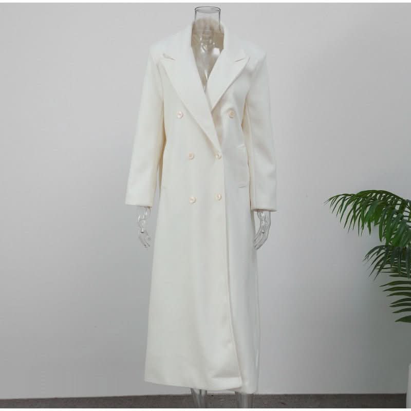 High - grade Double - sided Woolen White Elegant Slimming Draping Trench Coat - Eshtree