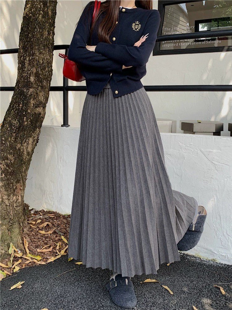 Highwaisted Aline Pleated Wool Midi Skirt For Women - Eshtree