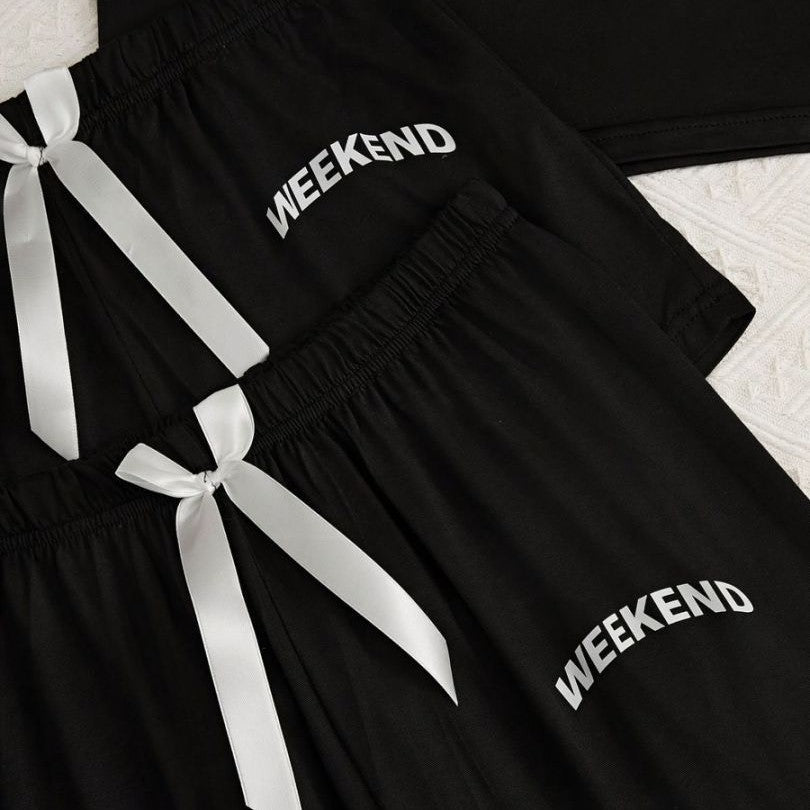 Homewear Pajamas For Women Lettered Black Three - piece Suit - Eshtree