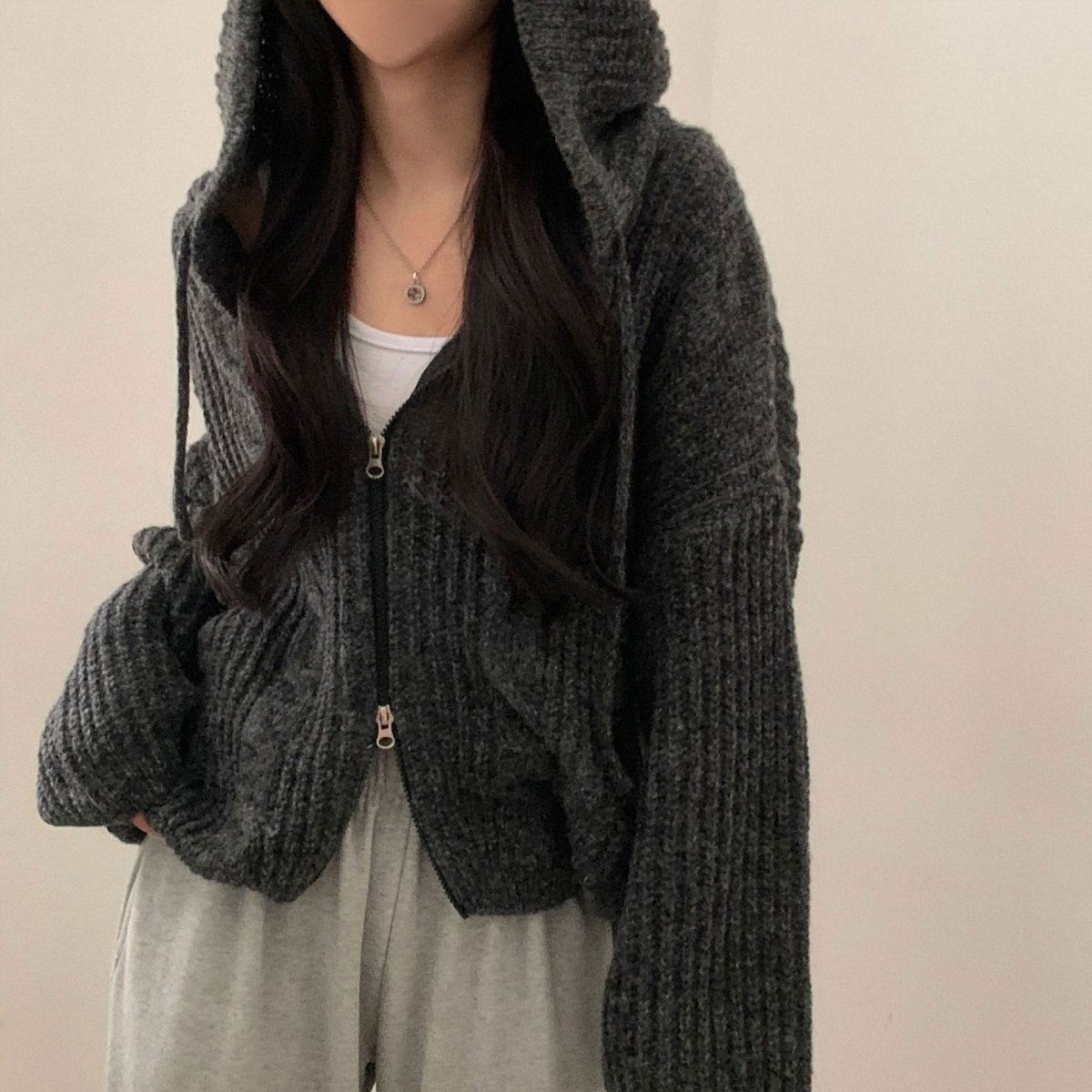 Hooded Long Sleeve Knitted Sweater Cardigan Coat Women - Eshtree