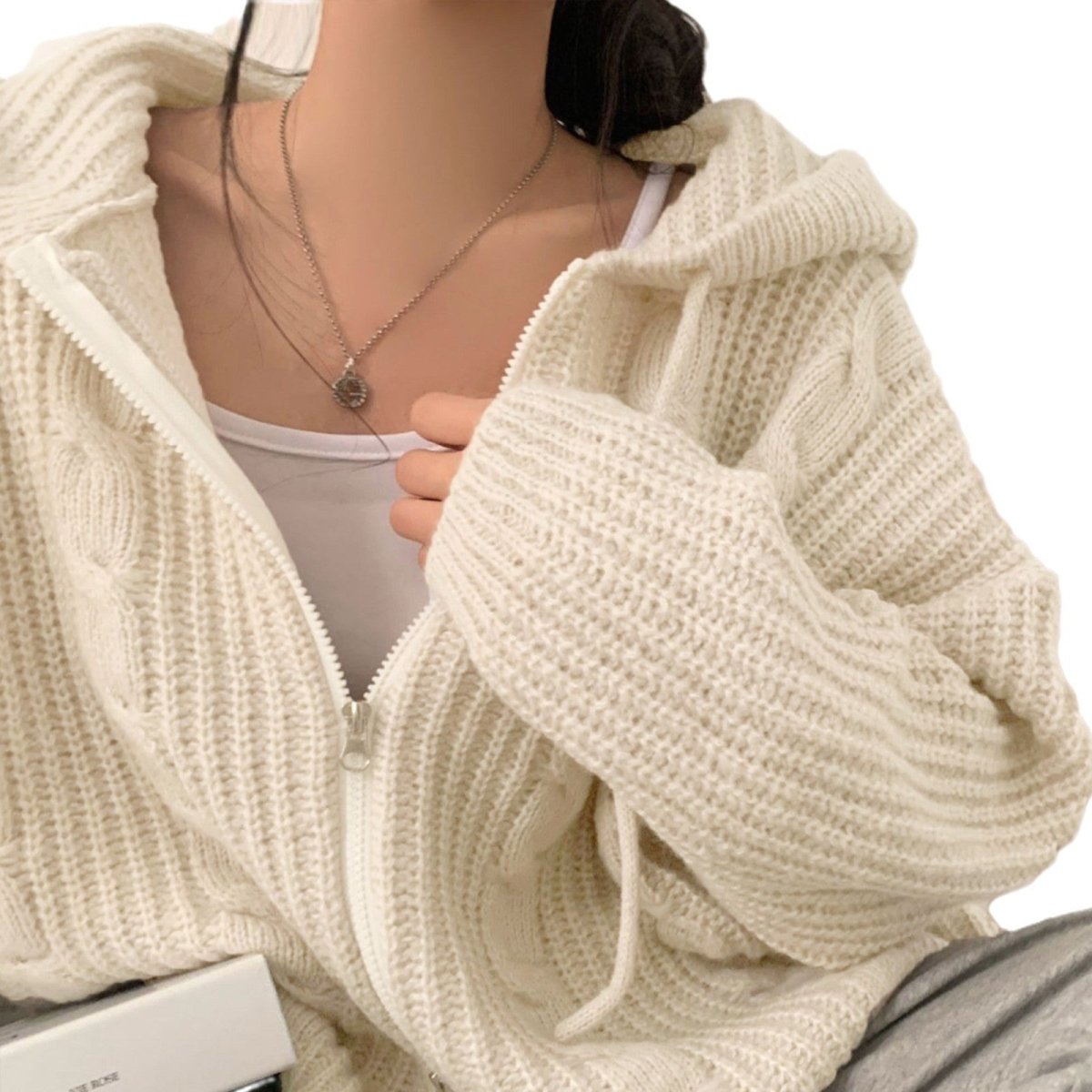 Hooded Long Sleeve Knitted Sweater Cardigan Coat Women - Eshtree