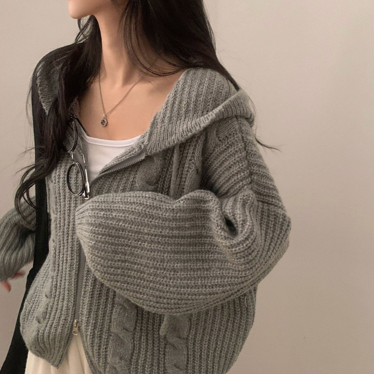 Hooded Long Sleeve Knitted Sweater Cardigan Coat Women - Eshtree