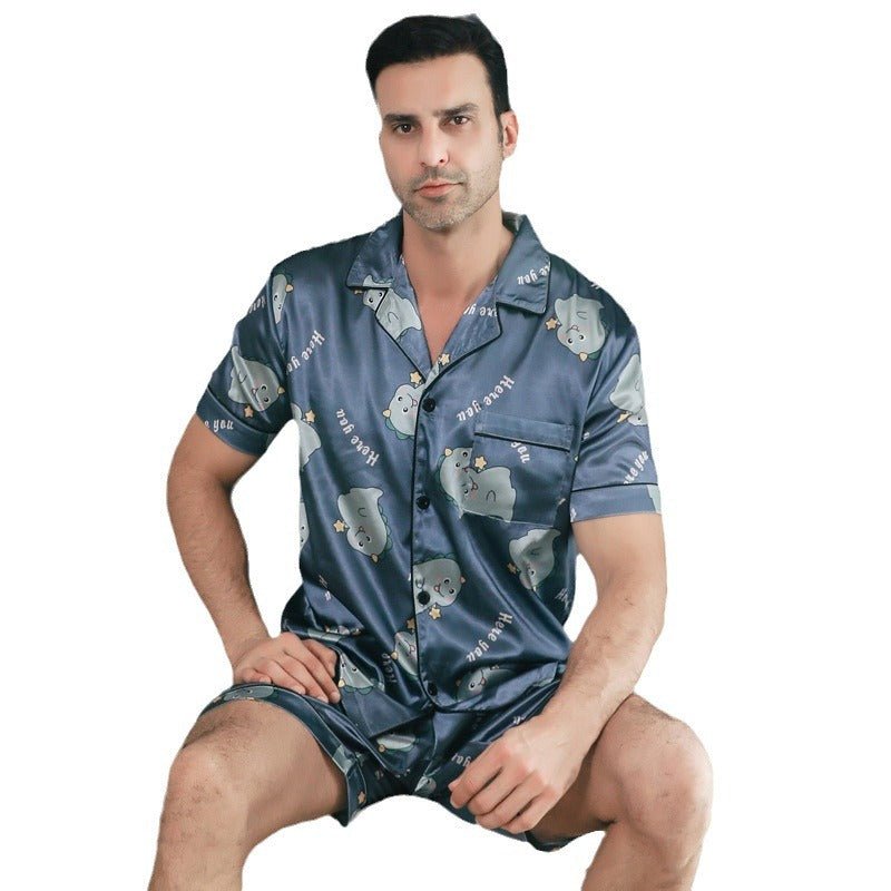 Ice Silk Short Sleeve Pajamas Men Can Be Outerwear Homewear - Eshtree