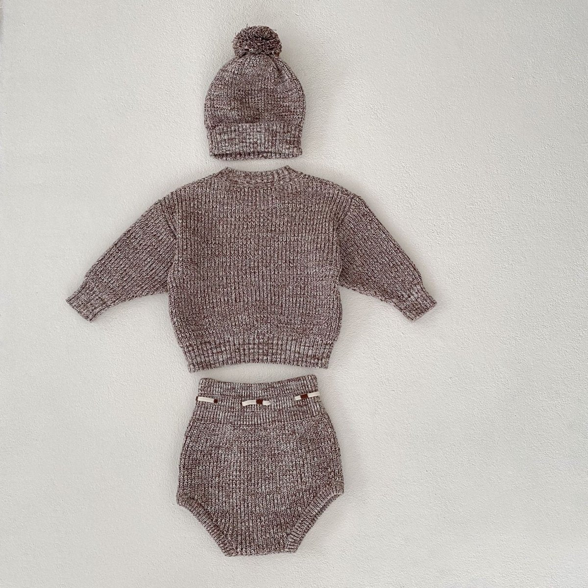 Infant Baby Girl Mixed Color Thick Needle Pullover Pants Pullover Fur Ball Knitted Hat 3 - piece Set - Eshtree