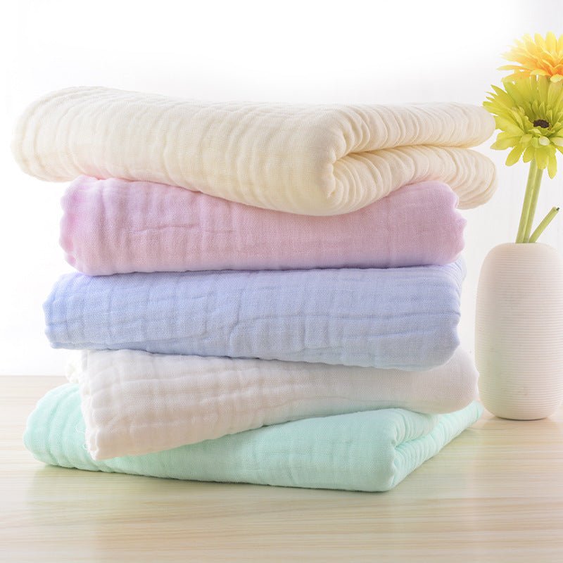 Infant color cotton quilt is covered with cotton six - layer pleated bubble yarn newborn plain blanket - Eshtree