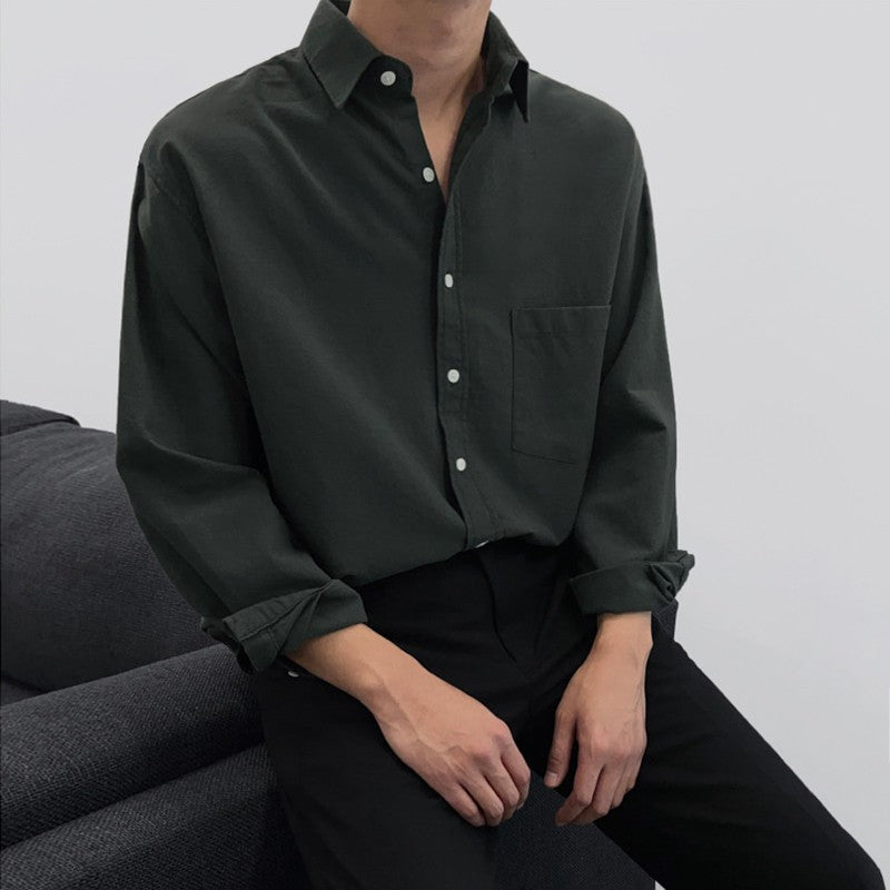 Japanese Solid Color Shirt Korean Style Trendy Handsome Shirt - Eshtree