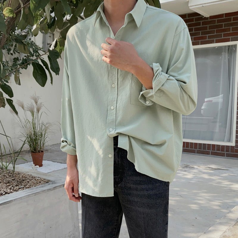 Japanese Solid Color Shirt Korean Style Trendy Handsome Shirt - Eshtree