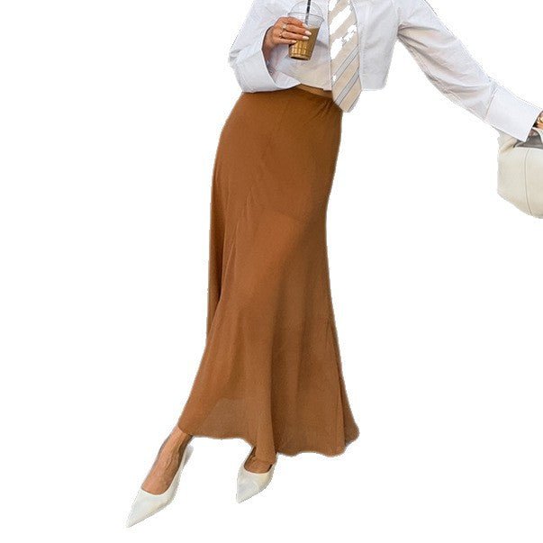Khaki Slim - fit Elegant Draping Effect Tulle Skirt - Eshtree