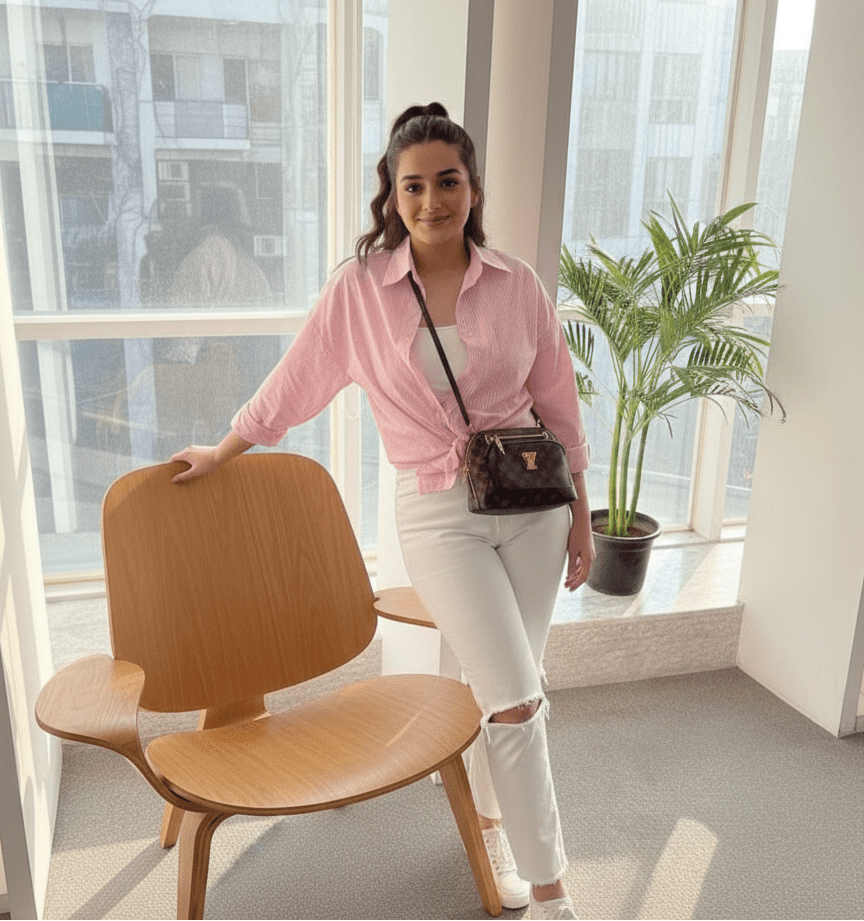 قميص نسائي مخطط بأزرار أمامية - Eshtree