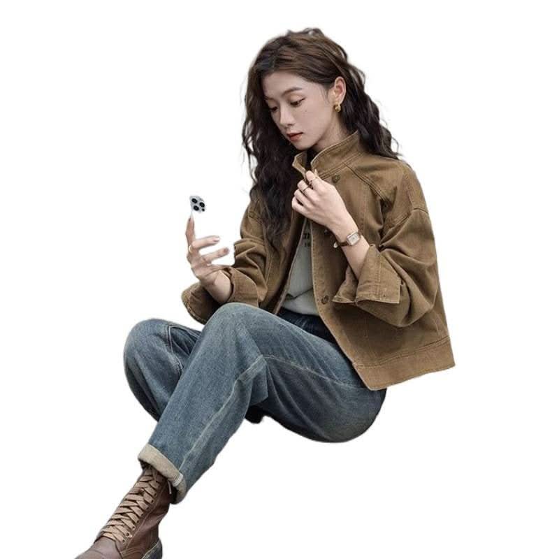 Korean Retro Workwear Stand - collar Jacket For Women - Eshtree