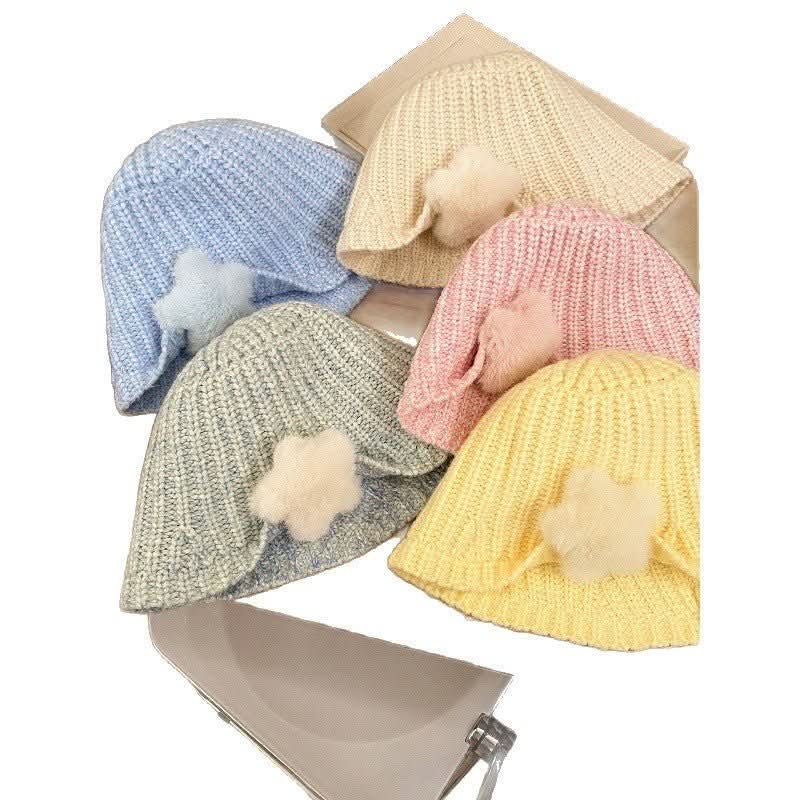 Korean - style Cute Plush Star Knitted Bucket Hat - Eshtree