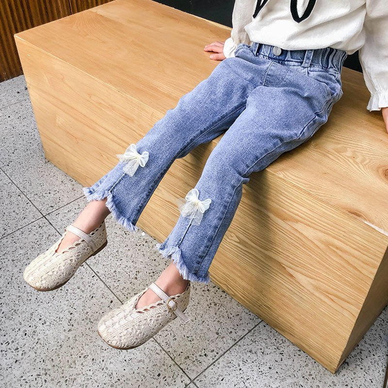 Korean Version Of Children's Clothing Girls Flared Pants Little Girls Bow Stretch Jeans Trend - Eshtree