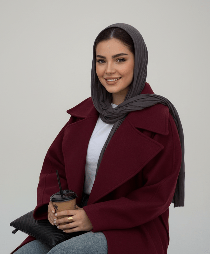 كوت حريمي جوخ مستورد بحزام تصميم شتوي أنيق - Eshtree