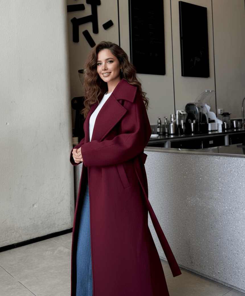 كوت حريمي جوخ مستورد بحزام تصميم شتوي أنيق - Eshtree