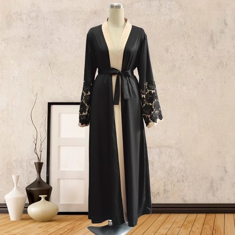 Lace Cuffs Stitching Long Sleeve Loose Lace - up Cardigan Robe - Eshtree