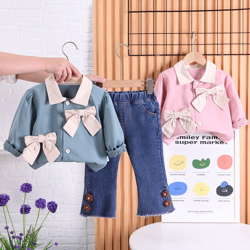 Lapel Long Sleeve Shirt Western Style Skinny Jeans Two - piece Set - Eshtree