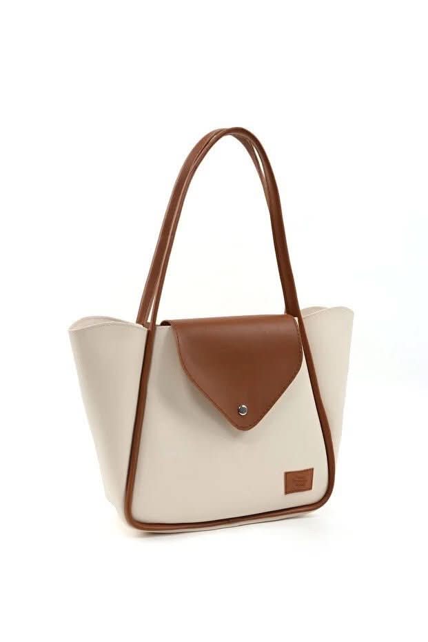 Large Faux Leather Snap Closure Tote Bag Single Compartment Hand Arm And Shoulder Bag - Eshtree