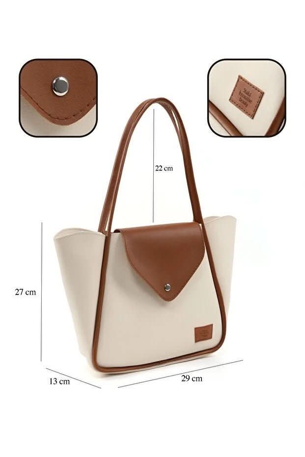 Large Faux Leather Snap Closure Tote Bag Single Compartment Hand Arm And Shoulder Bag - Eshtree
