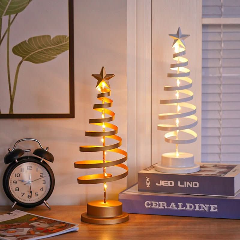 LED Christmas Tree Spiral Light Table Ornament Wrought Iron Xmas Tree Bedroom Desk Lamp Christmas Atmosphere Night Light Decor - Eshtree