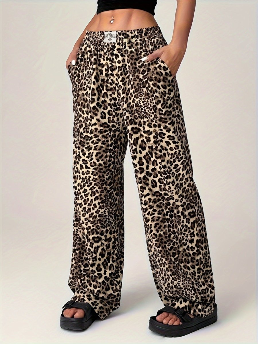 Leopard Print Straight Casual Printed Trousers Loose Wide Leg Pants For Women - Eshtree