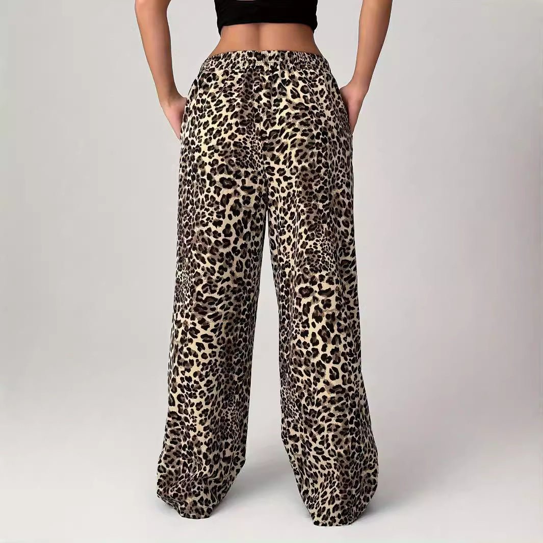 Leopard Print Straight Casual Printed Trousers Loose Wide Leg Pants For Women - Eshtree