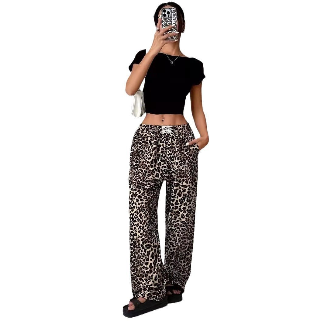Leopard Print Straight Casual Printed Trousers Loose Wide Leg Pants For Women - Eshtree