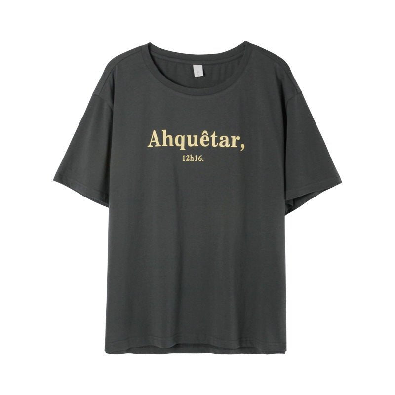 Letter Printed Round Neck Short Sleeve T-Shirt Women"S Summer Korean Loose And Simple Casual Top Xst21022 - Eshtree