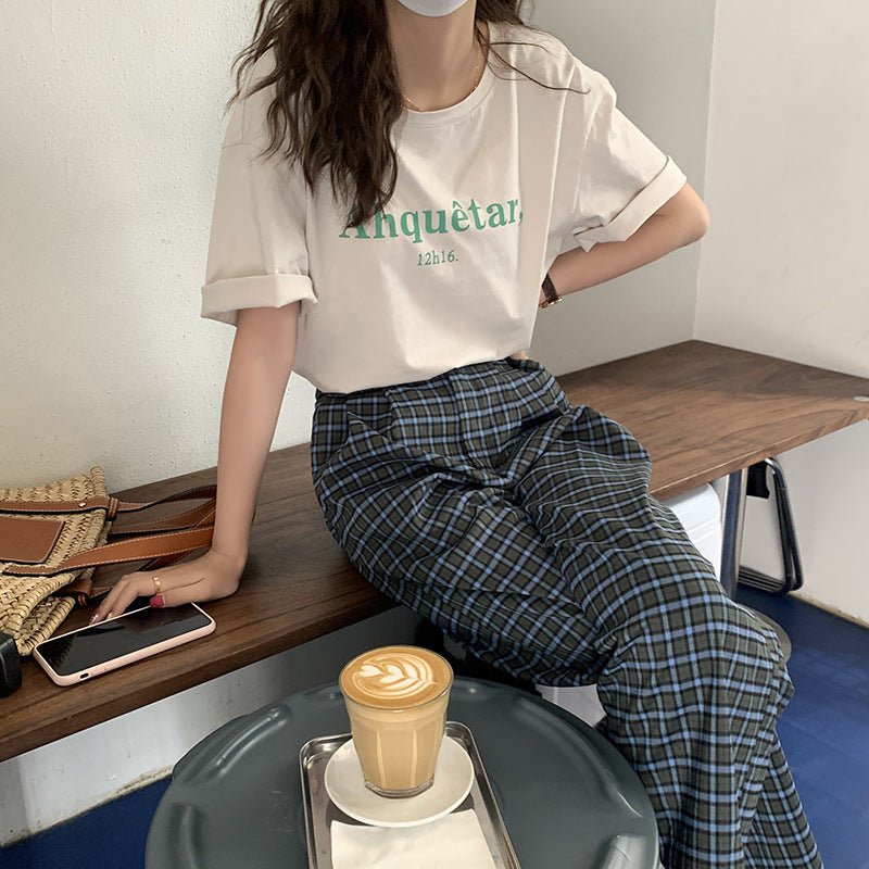 Letter Printed Round Neck Short Sleeve T-Shirt Women"S Summer Korean Loose And Simple Casual Top Xst21022 - Eshtree