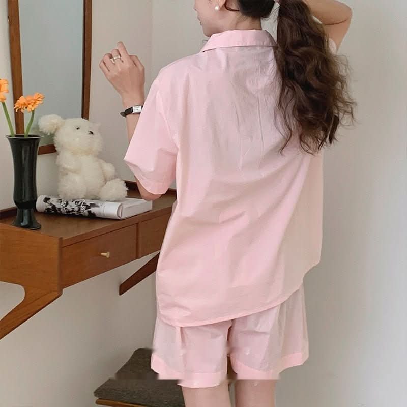 Lightweight Solid Color Polo Collar Pajamas Outerwear Homewear - Eshtree