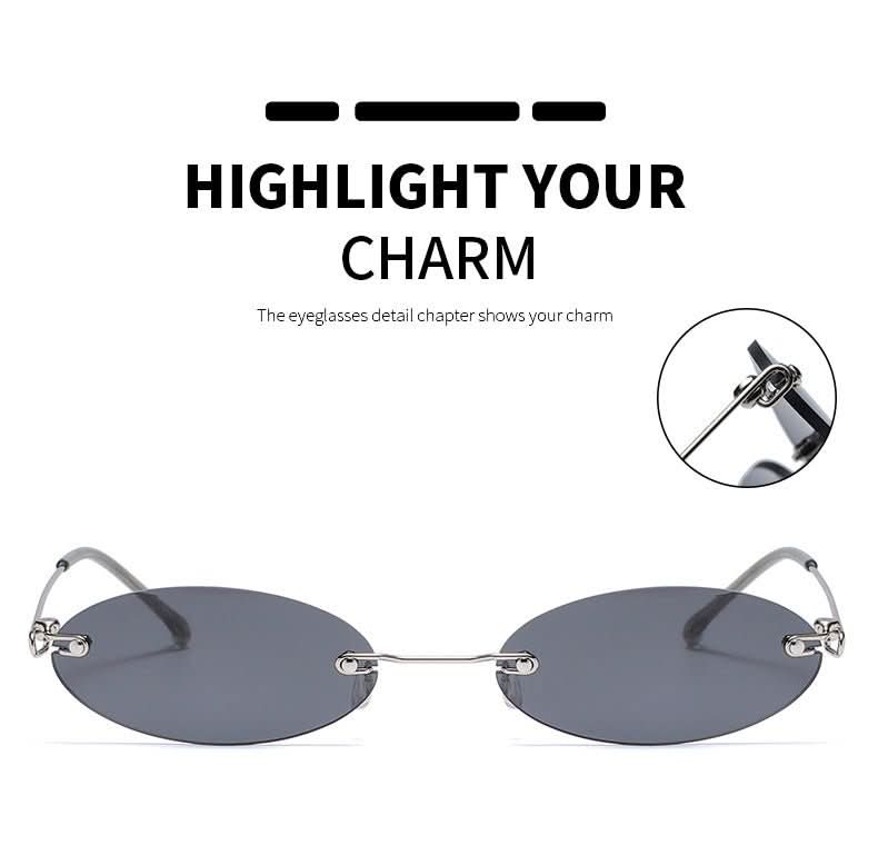 LongKeeper Oval Rimless Sunglasses Women Brand Tiny Retro Purple Black Sun Glasses Men Small Eyewear Oculos Feminino - Eshtree