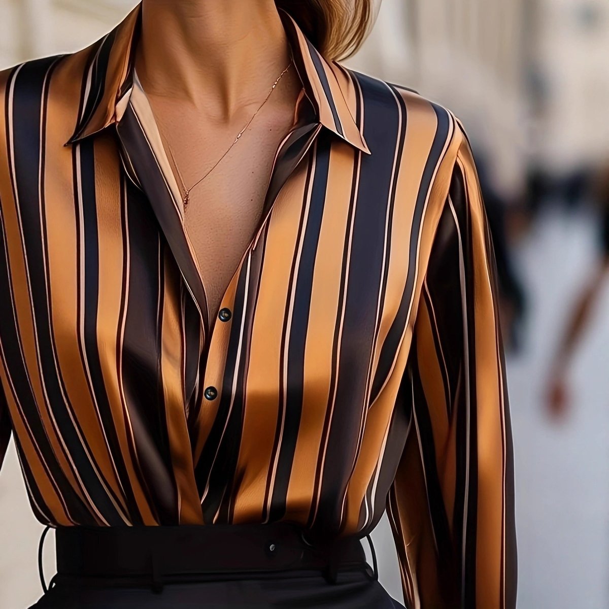 Loose Boyfriend - style Striped Base Shirt For Women - Eshtree
