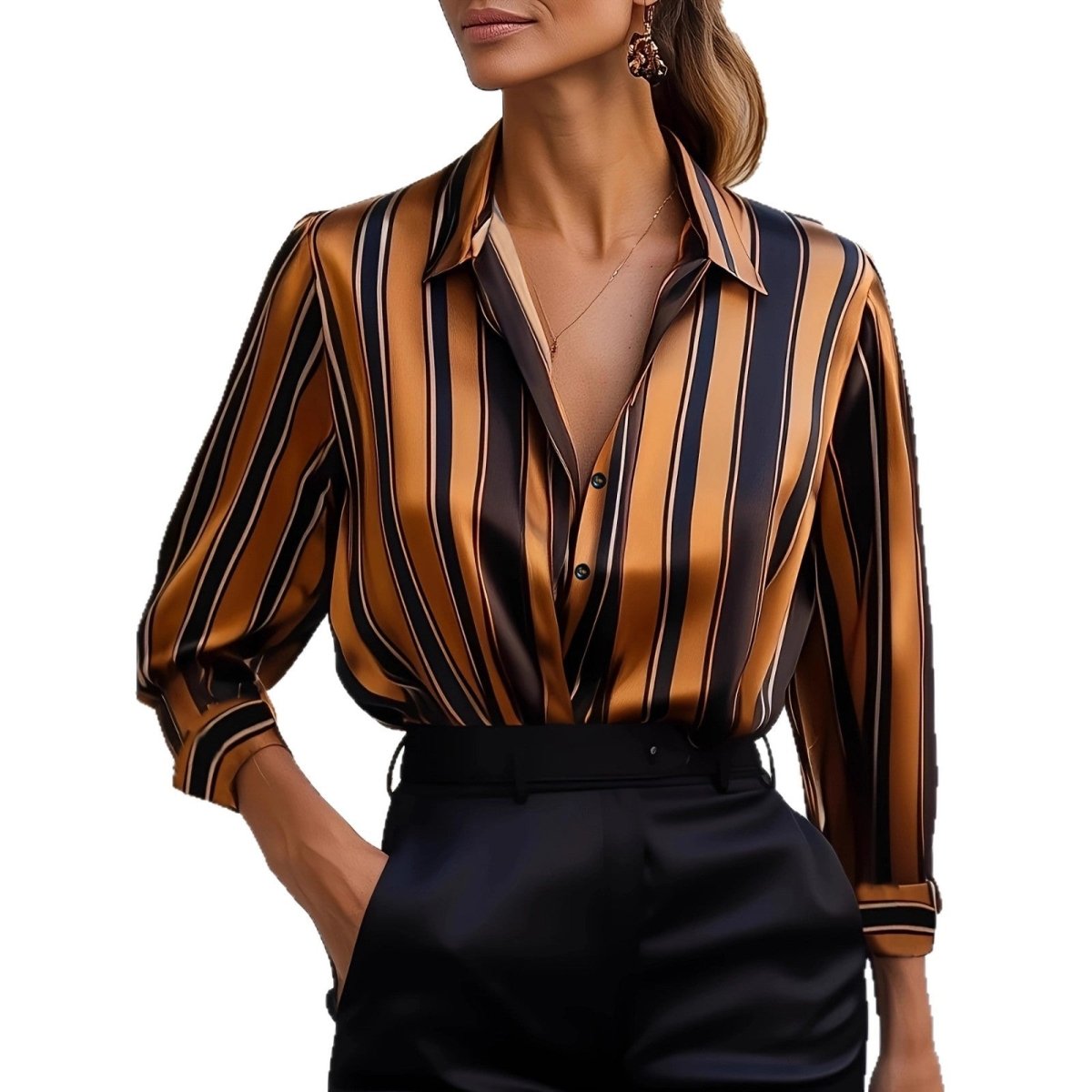 Loose Boyfriend - style Striped Base Shirt For Women - Eshtree
