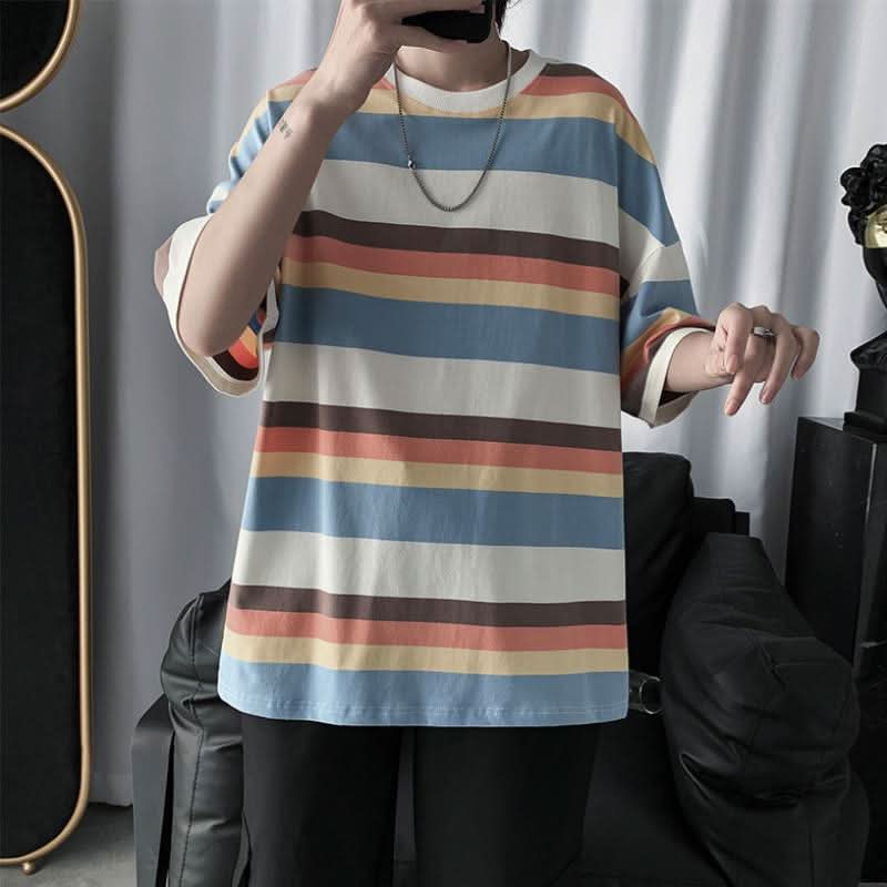 Loose trend ins super hot striped half - sleeved t-shirt bottoming shirt clothes - Eshtree
