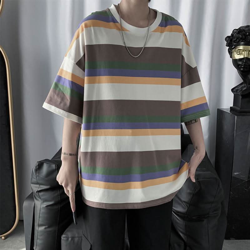 Loose trend ins super hot striped half - sleeved t-shirt bottoming shirt clothes - Eshtree