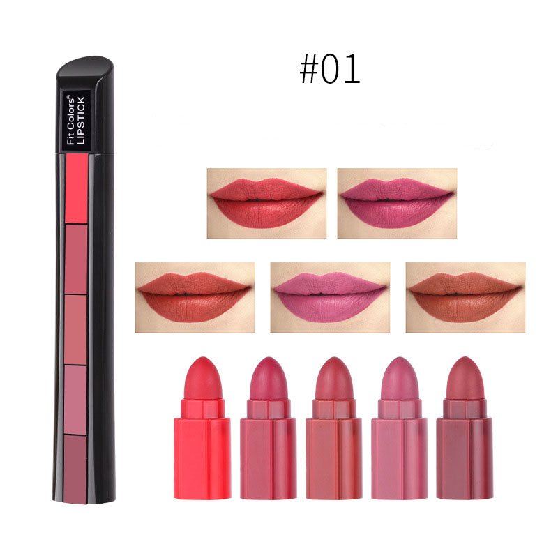 Matte 5 - color Lipstick Set Velvet Lip Stick Non - stick Lip Gloss Long Lasting Waterproof Sexy Red Lipstick - Eshtree