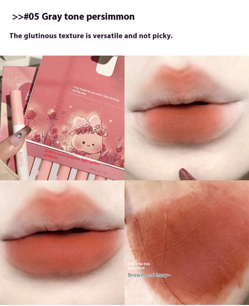 Matte Finish Velvet White Lip Mud Student Party Plain Face Six Pieces Lip Glaze Set - Eshtree